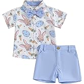 Gaono Toddler Baby Boy Summer Clothes Set Easter Bunny Short Sleeve Button Down Shirt And Shorts Gentleman Suit Outfits
