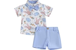 MAINESAKA Toddler Baby Boy Summer Clothes Set Easter Bunny Short Sleeve Button Down Shirt Shorts Gentleman Outfits