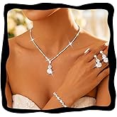 Aukmla Rhinestones Bridal Wedding Jewelry Set Silver Sparkly Crystal Necklace Earrings Bracelet Sets Prom Jewelry for Women and Brides