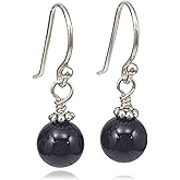 Sterling Silver Black Onyx Beaded Drop Earrings, Handmade Gemstone Dangle Jewelry