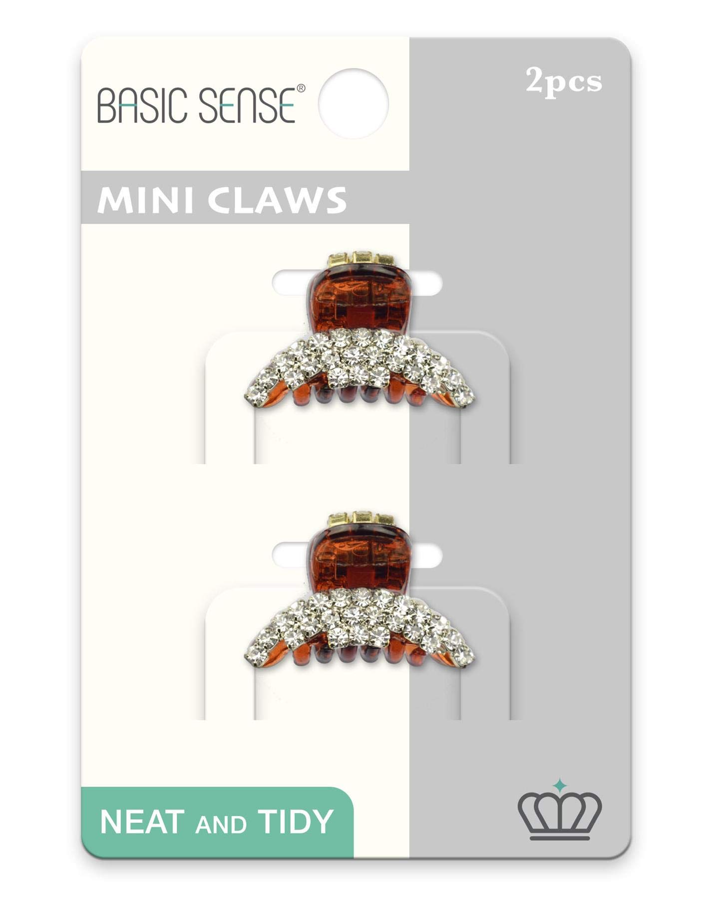 2 Pieces Shiny Mini Diamante Crystal Cut Out Half Moon 1.18inch -3cm Hair Claw Clips Clamp, Tortoise Brown