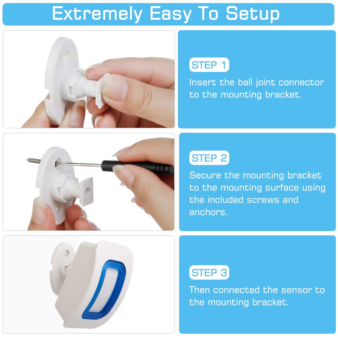 Motion Sensor Detect Alert, Wireless Home Security Driveway Alarm, Weatherproof Alert System Kits with 52 Chimes/4 Level Volumes/LED Flash (3 PIR Motion Sensor Detectors + 2 Plug-in Receivers)