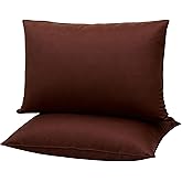 Gooeb Flat Ultra Thin Bed Pillows Queen Size Pillow Set of 2 Extra Soft Down Alternative for Stomach Side Back Sleeper Coffee Brown 20x30inches