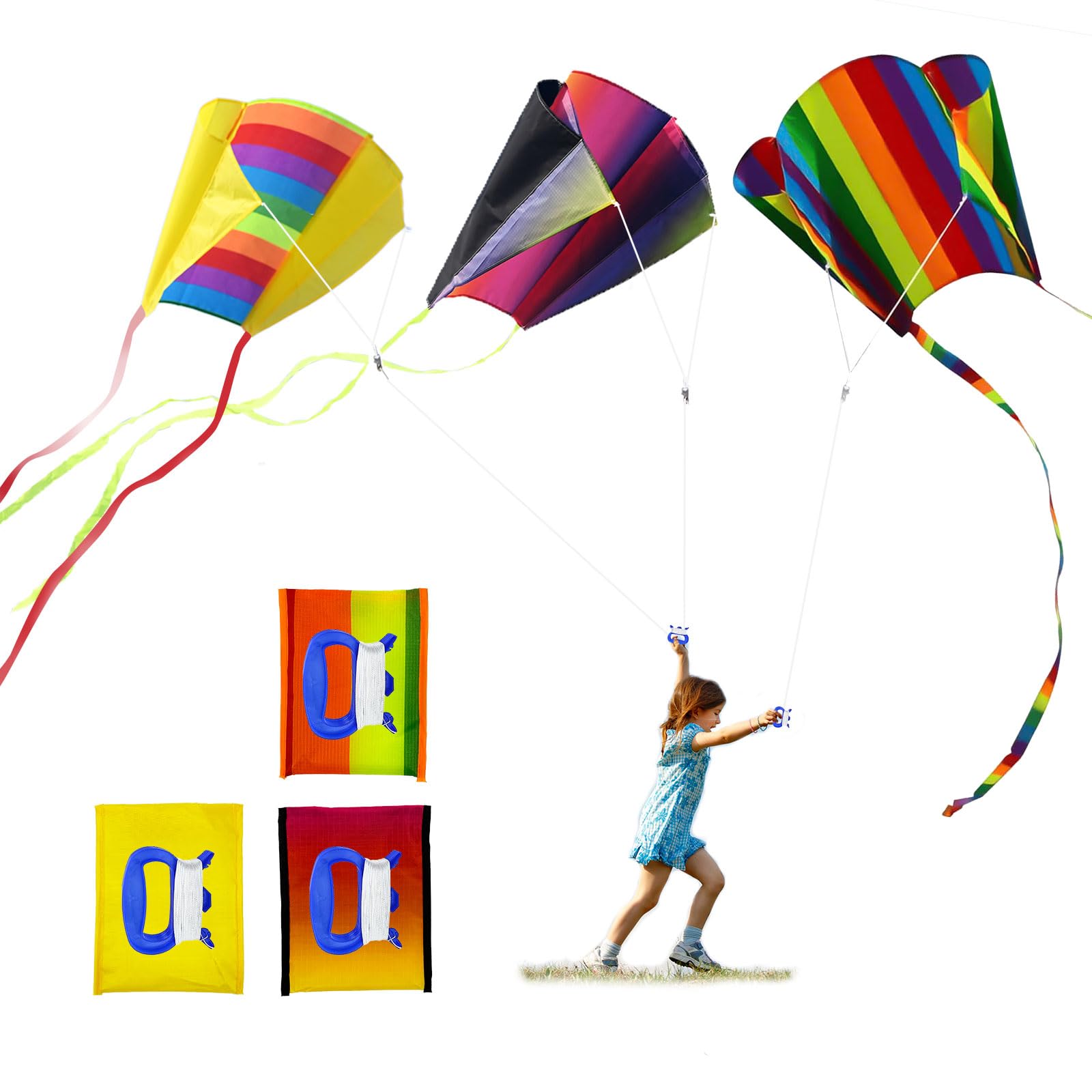 TSHAOUN 3 Pieces PocketKite for Children, Rainbow Kids Adult Colorful Pocket Kite with Long Tail, Easy Flyer, Beach Game Outdoor Activities for Beginners, Gift to Boys and Girls (Colorful)