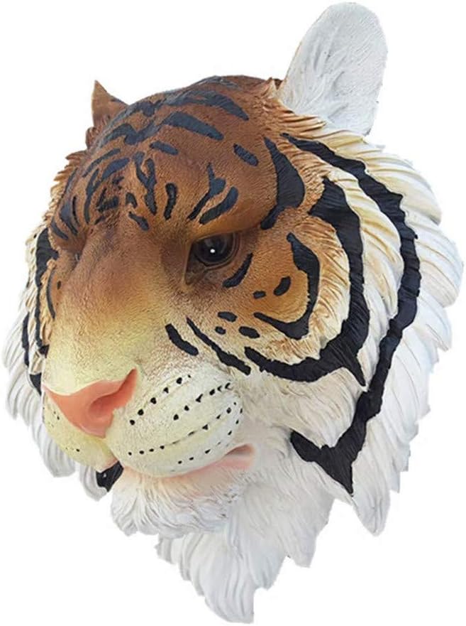 JYJTLHS Wild Animal Tiger Head Wall Mount Statue Bust, Wall Art Decor, 3D Hand Sculpture Hanging Decor Design, Animal Head Wall Hanging, Home Decor Or Bar Club Wall Artwork, Polyresin Figurine,Brown