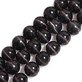 HAAMIIQII 45pcs 8mm Black Cat Eye Beads Round Loose Gemstone Beads for Jewelry Making Strand 15 Inch