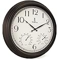 Outdoor Clocks for Patio Large Waterproof with Thermometer - Black 18 inch Indoor Outdoor Clock with Temperature and Humidity for Wall - Weatherproof, Accurate & Easy to Read for Pool, Patio & Garden