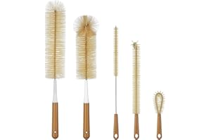 ALINK 5-Pack Bottle Brush Cleaner - Extra Long Bamboo Handle Water Bottle Straw Cleaning Brush for Washing Narrow Neck Beer W