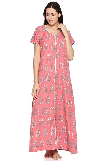 Womens Peach Printed Maternity Nightdress