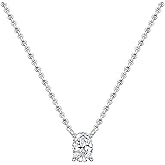 ALLORYA 0.50 Carat Oval Lab Grown White Diamond or Cubic Zirconia 4 Prong Solitaire Pendant with 18 inch Silver Chain for Women in 925 Sterling Silver