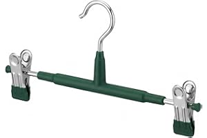 Pants Hangers, 10 Pack Dark Green Non Slip Skirt Hangers with Adjustable Clips, Heavy Duty Space Saving Jean Hanger Rubber Co