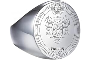 PAMTIER Unisex Stainless Steel Dome Solid Plain 12 Constellation Horoscope Zodiac Signet Ring