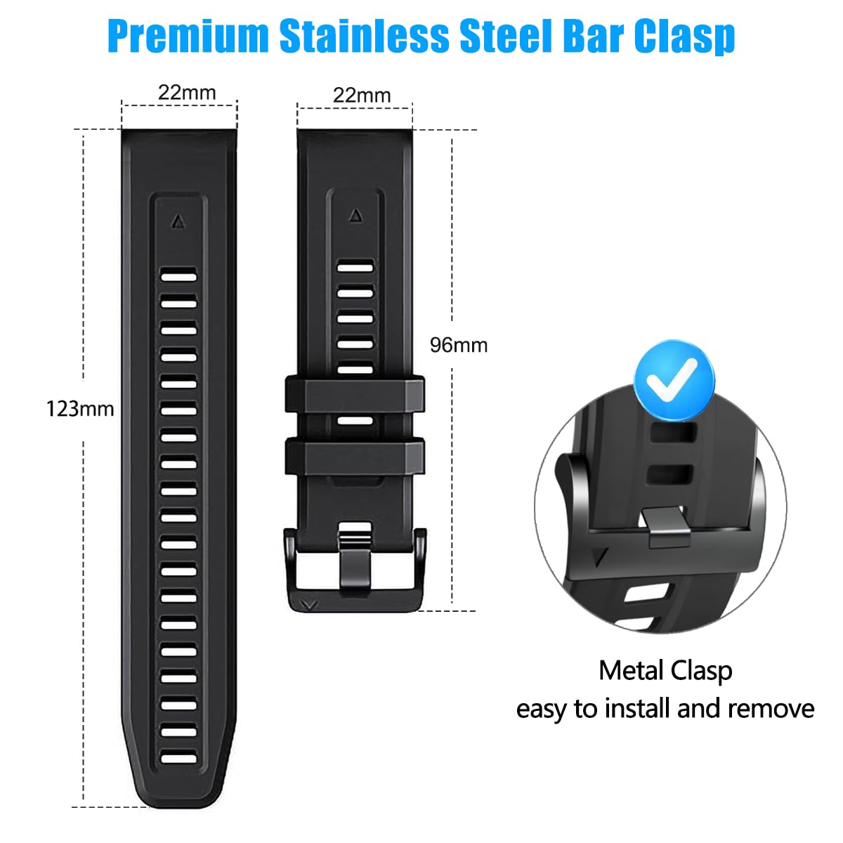 ZPJPPLX 22mm Quick-Fit Silicone Band Compatible with Garmin Fenix 8 AMOLED 47mm/7 Pro/7/6 Pro/6/5 Plus/5, Sport Replacement Straps For Fenix E/Forerunner 965/955/945/Approach S70 47mm/quatix 7 Pro