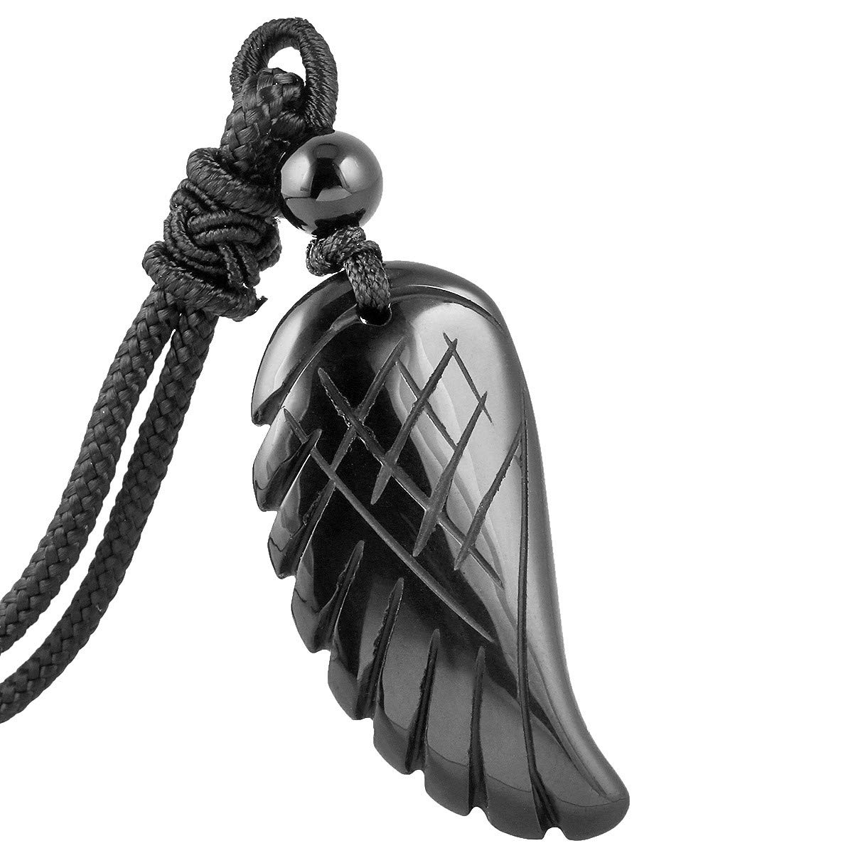 Nupuyai Obsidian Angel Wing Crystal Necklace for Women Men, Carved Reiki Healing Stone Pendant with Adjustable Cord 62cm