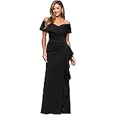 Xscape Womens Scuba Off The Shoulder Ruffle Draped Floor Length Dress