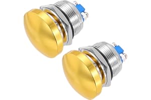 MECCANIXITY 2PCS 3A 22MM 7/8" Momentary Mushroom Head Push Button Switch 12V 24V 120V 250V AC Gold 1NO Waterproof IP65 SPST D