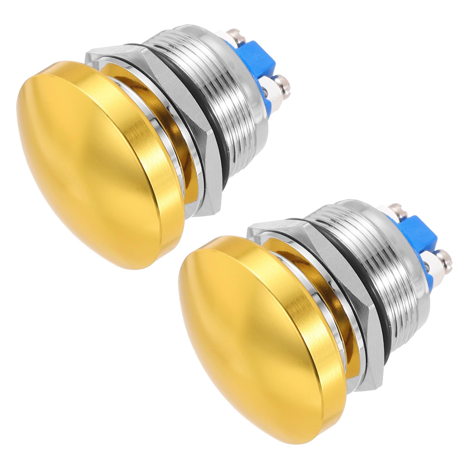 METALLIXITY 2PCS 3A 22MM 7/8" Momentary Mushroom Head Push Button Switch 12V 24V 120V 250V AC Gold 1NO Waterproof IP65 SPST Domed Round 2 Screw Foot Button Switch
