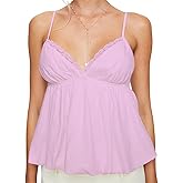 Women Y2k Lace Trim Cami Top Spaghetti Strap V Neck Peplum Camisole Summer Cute Fairy Aesthetic Babydoll Tank Tops