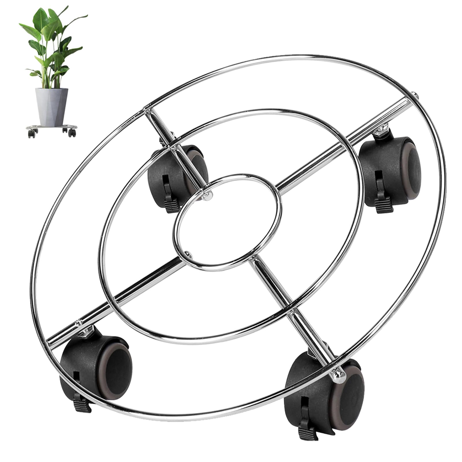 SI FANG Plant Caddy with Wheels with Lockable Casters, Round Rolling Plant Stand Trolley Flower Pot Movers with Wheels, Heavy Duty Metal Roughened Steel Caddies For Outdoor Garden Indoor, 30cm/12in