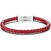 COOLSTEELANDBEYOND Unisex Mens Women Thin Braided Leather Bracelet Leather Bangle Wristband, Steel Magnetic Clasp