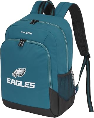 NFL Mochila College Philadelphia Eagles, mochila escolar de nailon resistente con compartimento para portátil de 15,6 pulgadas, sistema de fijación al trolley y espalda acolchada