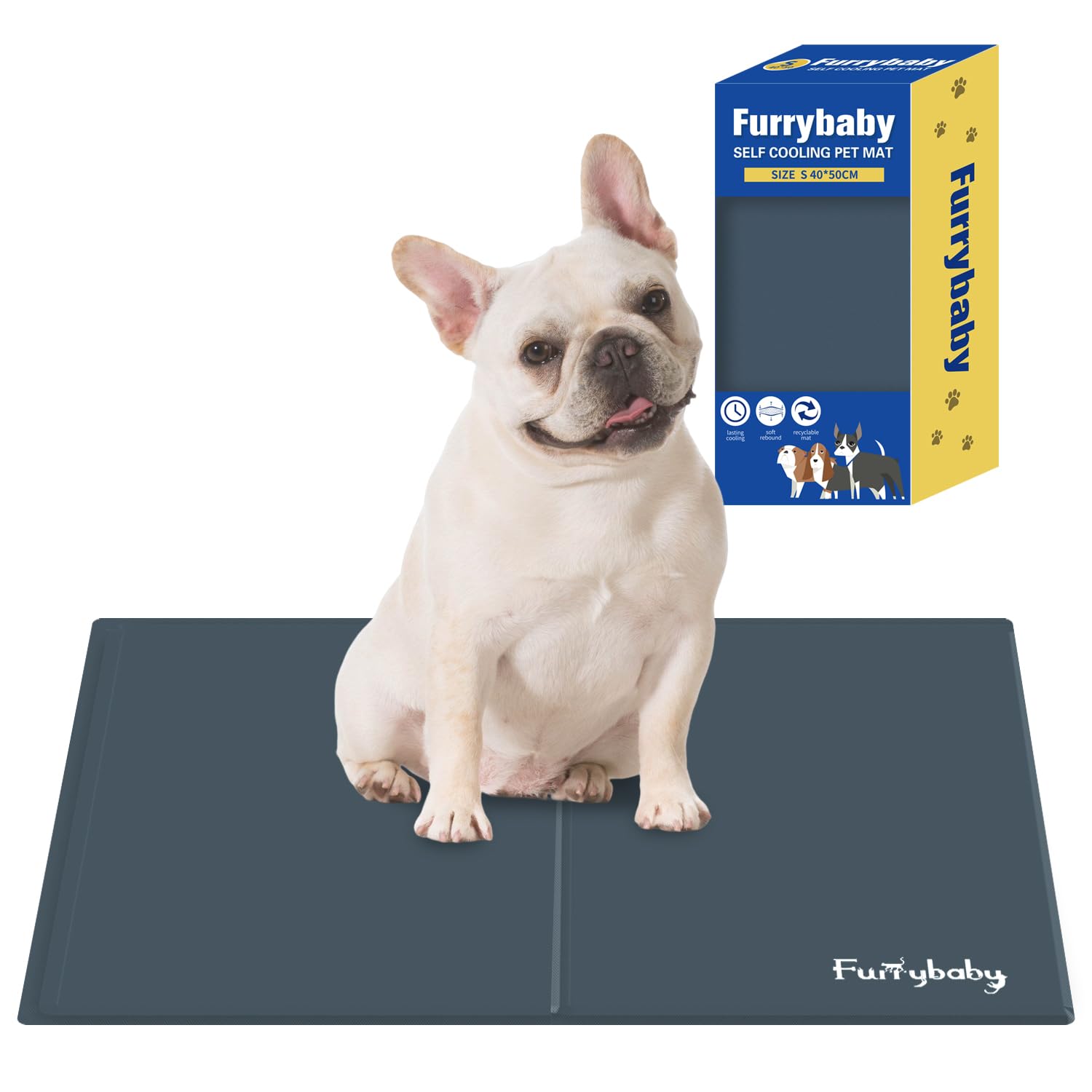 furrybaby Dog Cooling Mat, Waterproof Self Cooling Mat for Dogs,Indoor Outdoor Dog Bed Crates (Grey, Small 40x50cm)