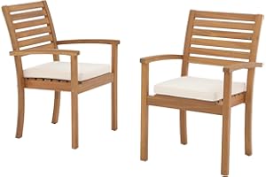 OC Orange-Casual Stackable Patio Dining Chairs Set of 2, Outdoor Acacia Wooden Chairs w/Armrest & Removeable Fabric Cushion, for Porch, Backyard, Garden, Indoor, Beige