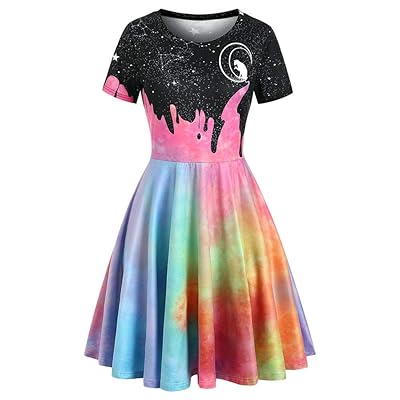 KCatsy Cat Moon Galaxy Print Short Sleeve Dress Qatar