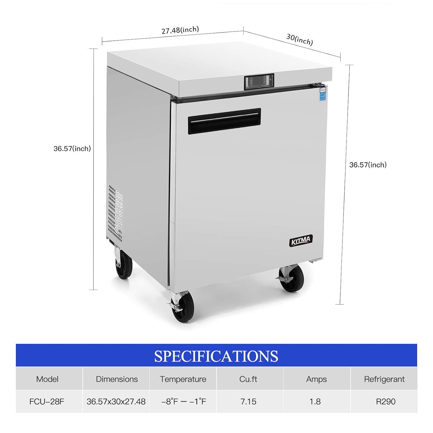 Stainless Steel Worktop Freezer for Kitchen 7.15 Cu.Ft. KITMA 28 Inches