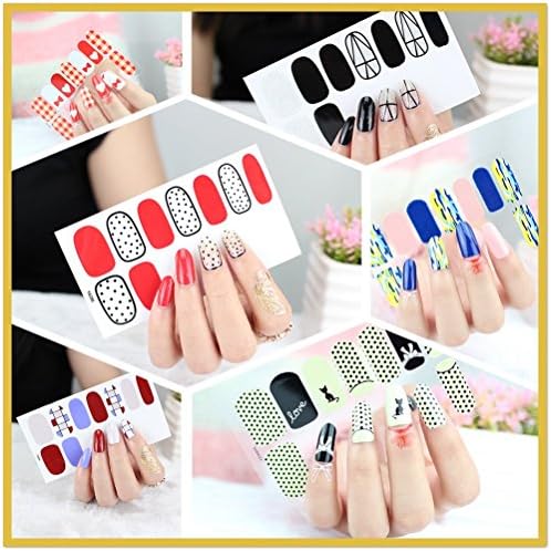 Nail Art Stickers, Road Enjoy Fashion and Convenient Nail Stickers with 6 Premium Sheet [14 Decals/sheet] No Need Water Manicure Nail Art Tips False Nail Design Decals for Women (Series 1)