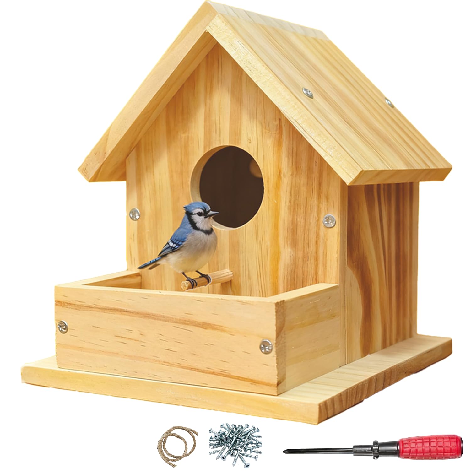 Photo 1 of Paiaojia Bird House Outdoor Hanging, Cedar Wooden Bird Houses for Outside, Bird Nest Feeder Kit for Backyard Courtyard Patio Decor with Bolt Driver, DIY Detachable