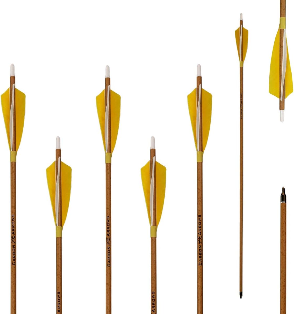 Letszhu 340 Spine Hunting Carbon Arrows Helical Real Feathers and Removable Tips for Archery Bows 6 Pack