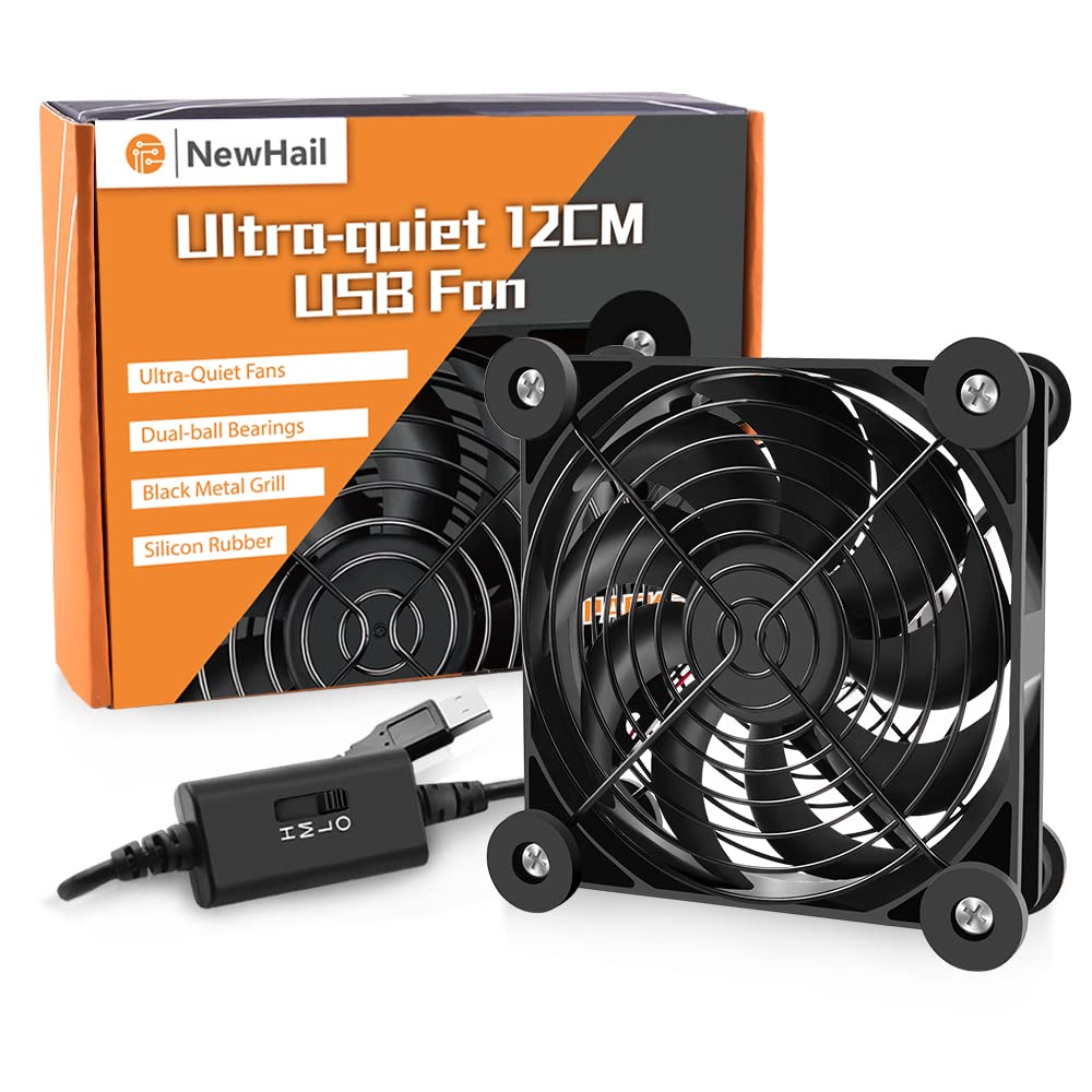 NewHail 1Pack Quiet 120mm USB Fan Dual-Ball Bearings, USB Fan 5V, with L/M/H 3-Degree Speed Switch Portable High Airflow Cooling Fan for Router Modem Receiver DVR Playstation Xbox TV Box