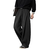 Mens Pleated Wide Leg Old Money Baggy Pants Casual Zipper Fly Pants Elastic Waist Loose Fit Fall Long Trousers with Pockets
