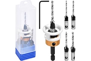 4pcs Countersink Drill Bit Set 2.8mm, 3.2mm, 3.5mm, 4mm with 1/4inch Hex Shank Countersink Bits Adjustable Depth Stop Counter