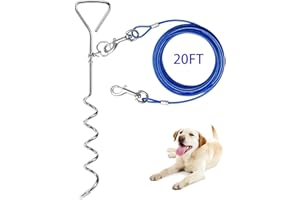 Evilplan Dog Tie Out Cable and Stake, 20ft Outside Dog Leash&Chain for Camping and Yard, 16'' Heavy Duty Anti Rust Spiral Stake for Medium-Large Dogs Up to 125 lbs (20FT, Blue)