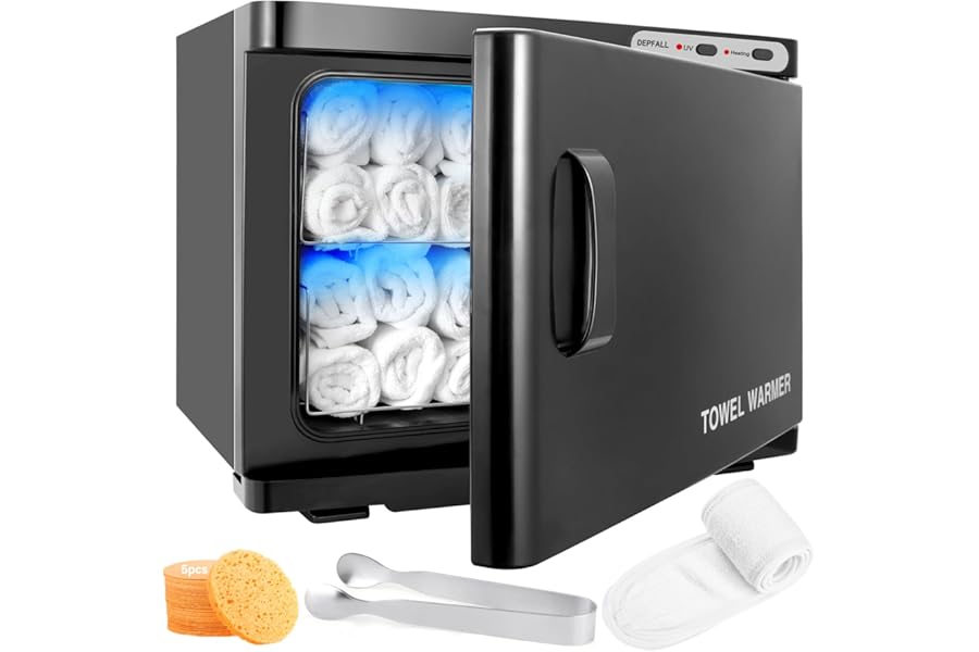 DEPFALL Hot Towel Warmer, Professional 23L Large Capacity Hot Towel Cabinet, 2-in-1 Spa Towel Warmers for Facials, Barber, Salon, Esthetician, Upgrade Fast Heating Aluminum Interior, Black