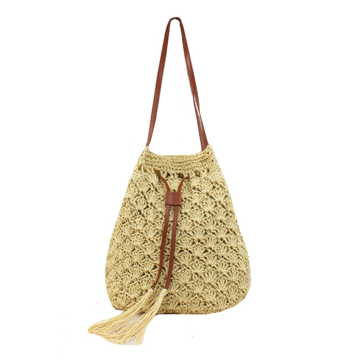 Millya Women's Summer Straw Beach Tote Handbag Crochet Woven Drawstring Shoulder Bags