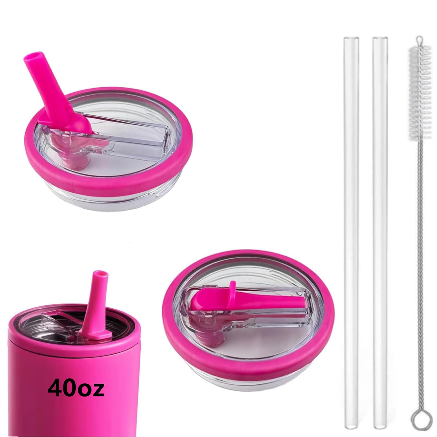 Photo 1 of 2 Pack 40 oz Tumbler Flip Straw Lid Replacement fit for HydroJug(Only), Spill Proof Splash Resistant Tumbler Lids,Reusable Leak Proof Tumbler Cover for Cup Accessories (Hot Pink)