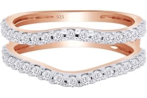 AFFY Round White Cubic Zirconia Enhancer Guard Ring In 14K Gold Over Sterling Silver Jewelry For Women (2.00 Cttw)