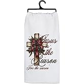 Koesus Red Bow Christian Cross Christmas Kitchen Towels, Jesus is The Reason for The Season Decorative Hand Towels for Bathroom, Religious Christmas Dish Tea Towel for Kitchen, 16x24 Inch