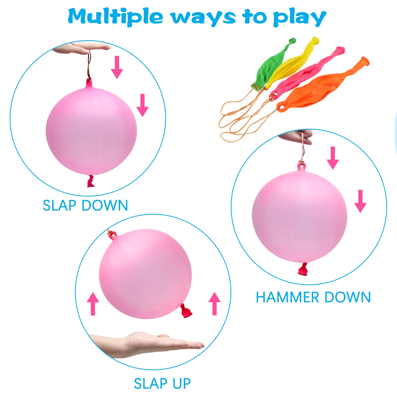 RUBFAC 36 Punch Balloons Punching Balloon Heavy Duty Party Favors For Kids, Bouncy Balls with Rubber Band Handle for Birthday Party, Goodie Bag, Stocking Stuffers for Kids