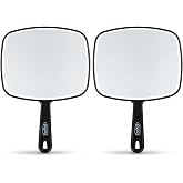 ForPro Professional Collection Premium Hand Mirror with Handle, 6.3" W x 9.6" L, Multi-Purpose Handheld Mirror with Distortion-Free Reflection, Black (Pack of 2)