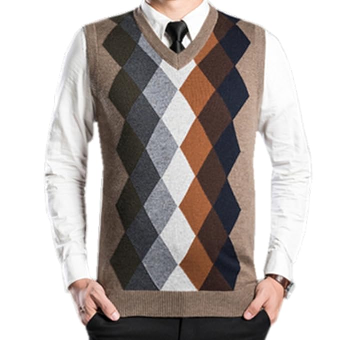 Amazon Yogly メンズチェックニットベスト ベスト 制服 ニット