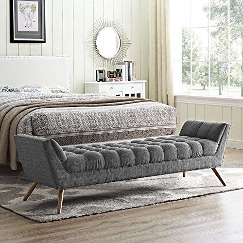 Modway Response Mid-Century Modern Bench Large Upholstered Fabric in Gray