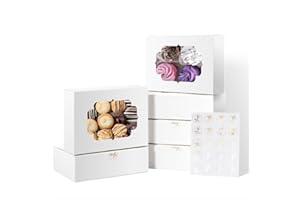Shallive 30 Pcs Bakery Boxes 8-In with Windows, Cookie Boxes White for Chocolate Covered Strawberries, Treats, Donuts, Cupcakes, and Candy Gift Giving 8x6x2.5 Inch