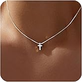 Easter Basket Stuffer Cross Necklace for Women Girls, Dainty 14K Gold Silver Plated Cross Choker Jewelry Non Tarnish Waterproof Cute Simple Small Necklace Christian Baptism Religious Faith Jewelry Gifts