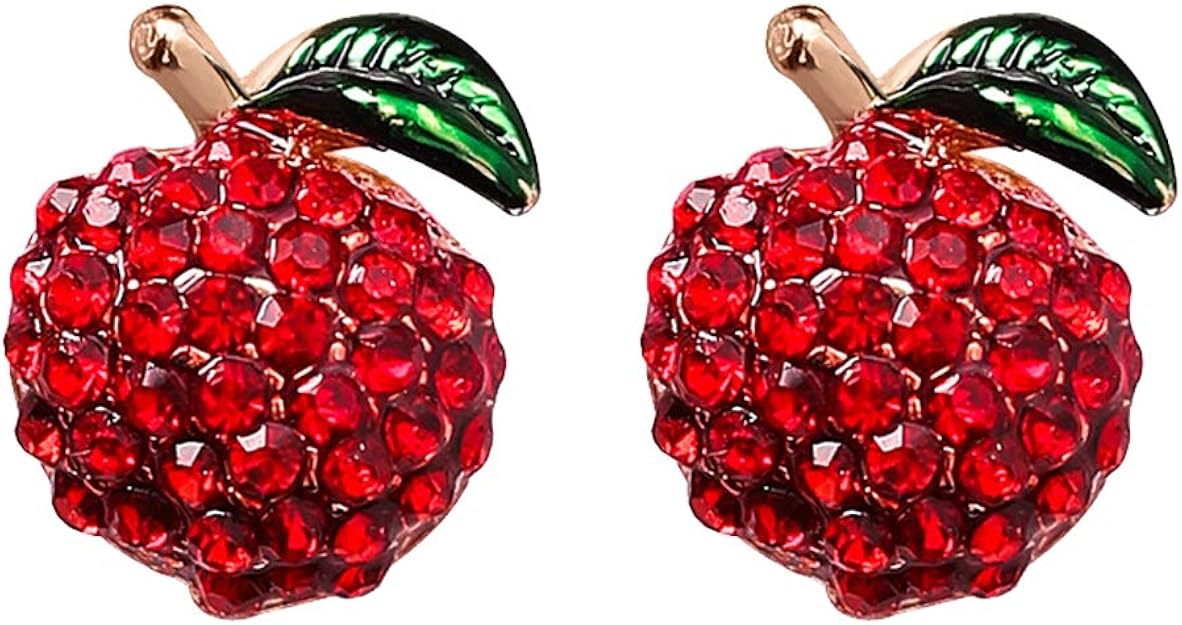Amazon Gudeke ガールズ レディース ジュエリー アクセサリー 赤 クリスタル 花 果物 ピアス キラキラ フルーツ ピアス りんご ピアス 通販
