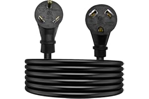 FSTURIOS 10FT 30 Amp RV Extension Cord, Heavy Duty 10/3 Gauge STW Extension Cord with LED Indicator, NEMA TT-30P Male to TT-30R Female Power Extension Cable for RV Trailer Campers (Black)