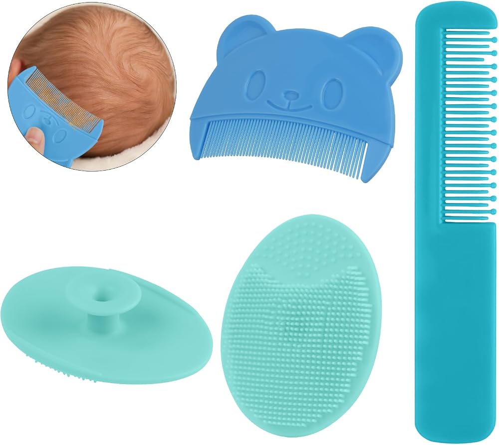 Aolso Baby Hair Brush and Comb Set 3Pcs Blue Nylon PP Safe Spherical Teeth